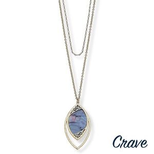 Crave Long metal necklace with leaf pearl detail